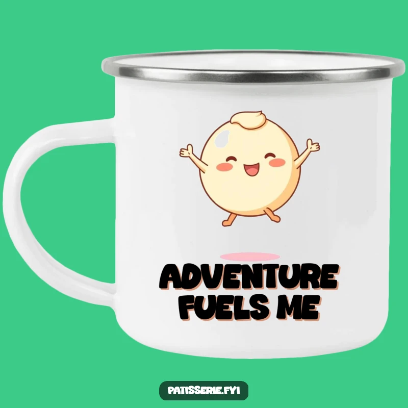 Funny Pastry Leap Camping Mug: Joyful Round Character for Outdoor Fun Gift