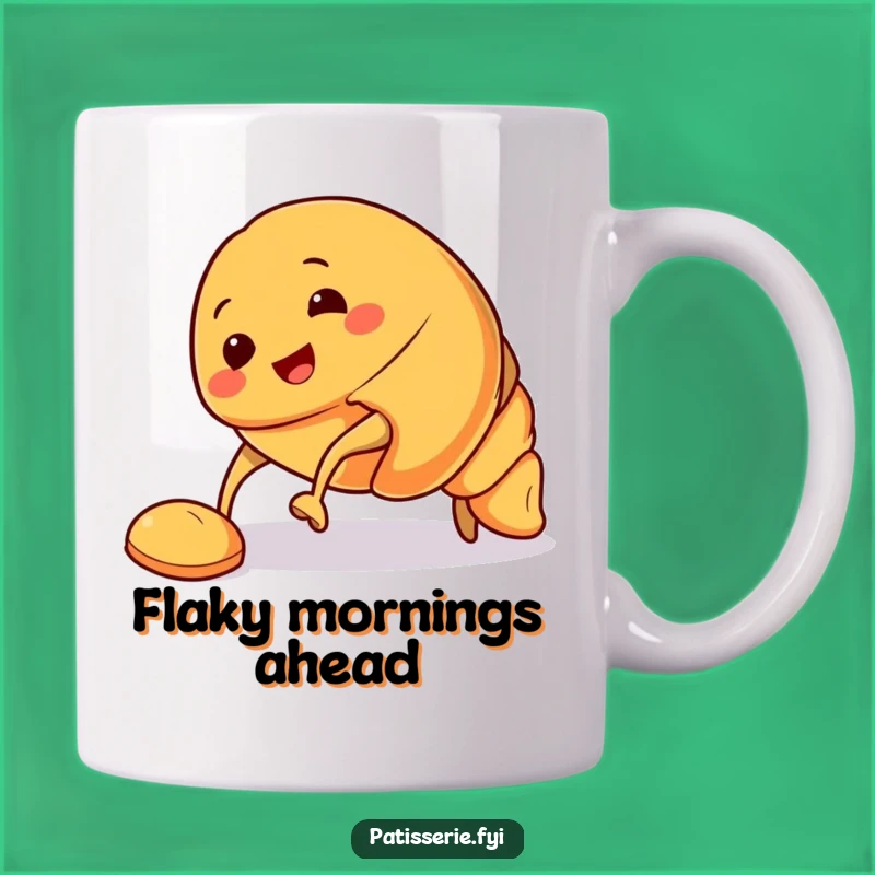 Funny Croissant Tripping Mug: Smiling Pastry Mishap for a Hilarious Gift