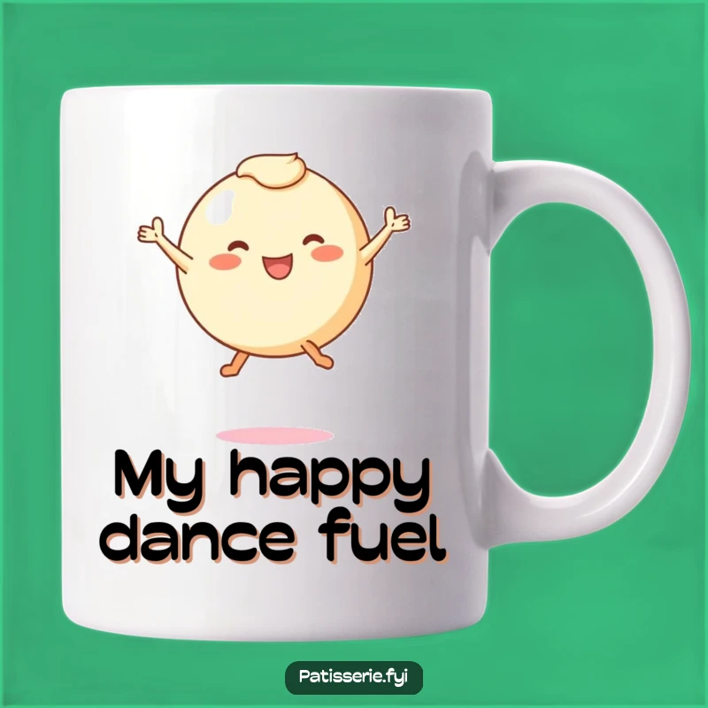 Funny Pastry Leap Mug: Joyful Round Character for a Hilarious Coffee Gift