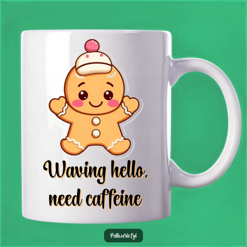 Funny Gingerbread Cookie Mug: Adorable Waving Character, Perfect Jaunty Cap Gift