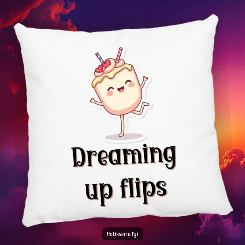 Funny Pillow: A delighted cake pop in a playful cartwheel pose, offering soft comfort and a dose of sweet, humorous cheer.