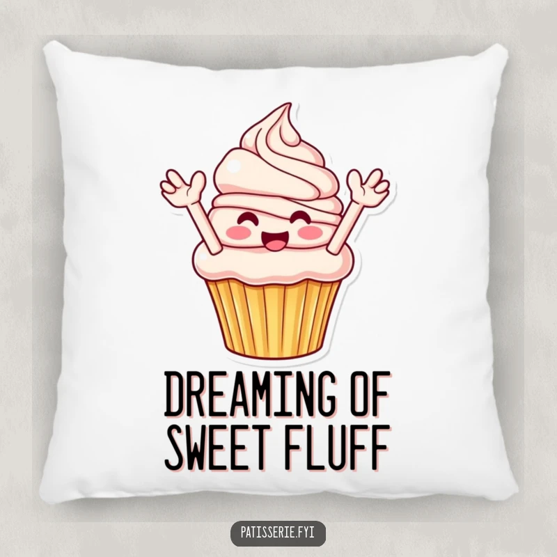Funny Cupcake Pillow: A smiling cupcake flinging frosting, offering delightful comfort and funny charm.