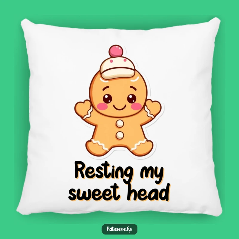 Funny Gingerbread Cookie Pillow: Waving Character, Jaunty Cap - Cozy Accent