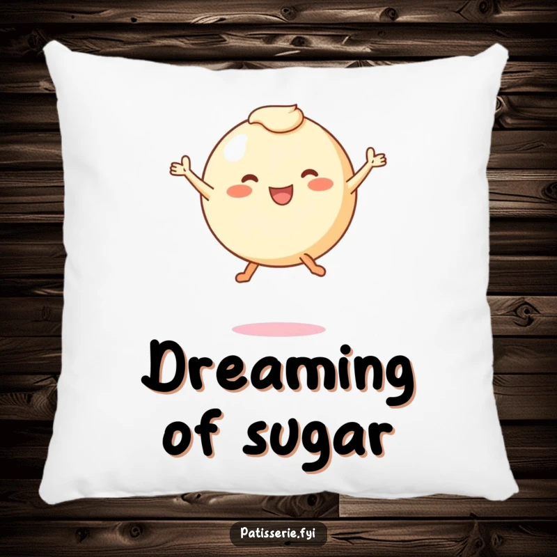 Funny pillow featuring a round pastry character with tiny legs joyfully leaping mid-air, adding comfort and a splash of playful joy.