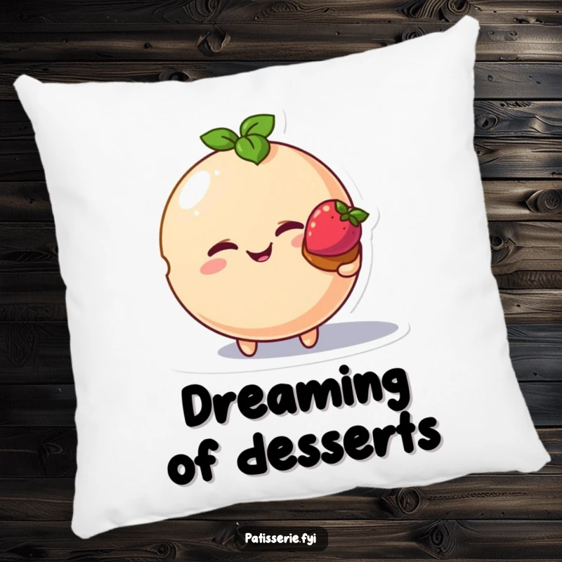 Funny macaron bird pillow, winking macaron character, offering tart, comfortable cushion, humorous home decor, sweet design.