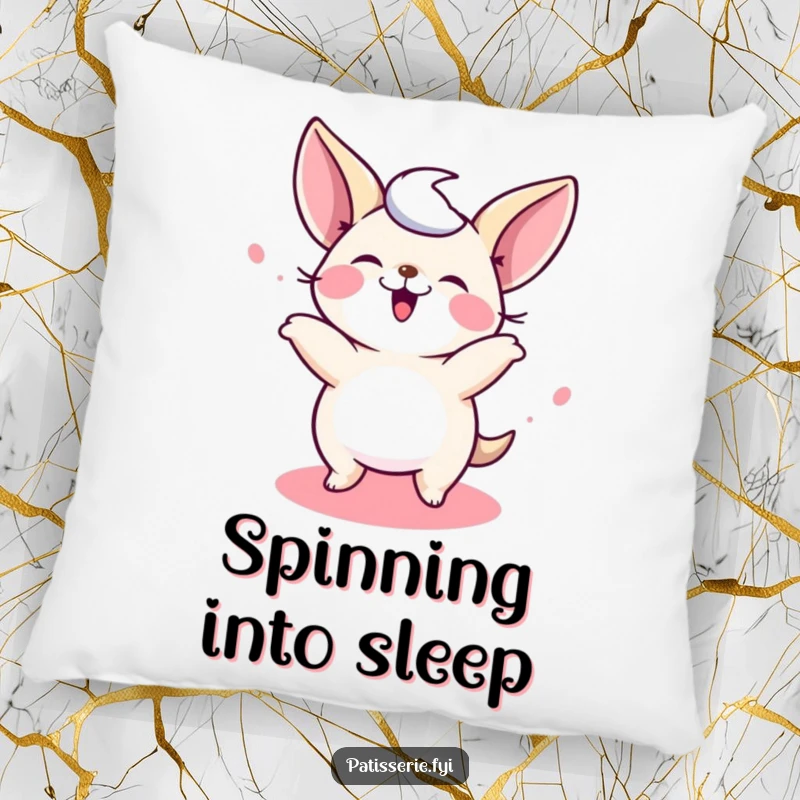 Funny Petit Four Pillow featuring a giggling little cake spinning, designed for comfort and a funny gift.