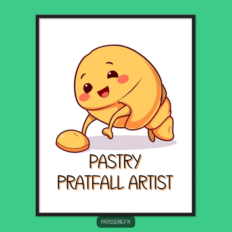 Funny Croissant Digital Art: Smiling Pastry Fall for Instant Whimsical Decor Gift