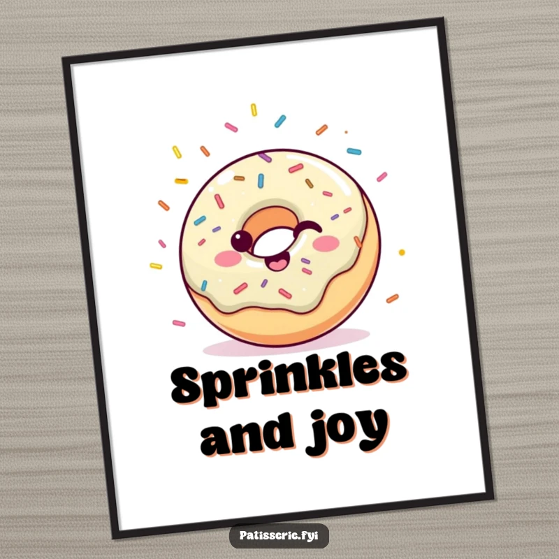 Funny, high-resolution digital art print of a happy donut with sprinkles throwing confetti joyfully.