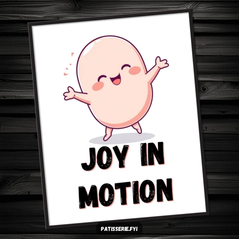 Funny Macaron Digital Art Print: A chubby, delighted macaron character doing a celebratory cartwheel, bringing dynamic energy and sweet, baked joy to your walls.
