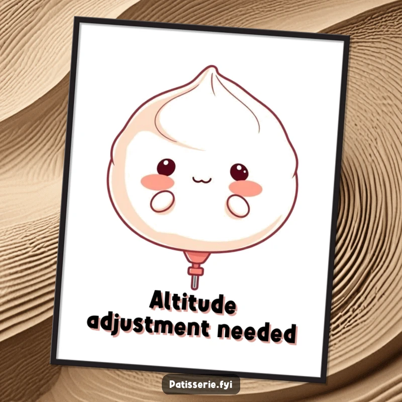 Funny meringue character puffing cheeks like a balloon, about to float away, available as a downloadable digital art print.