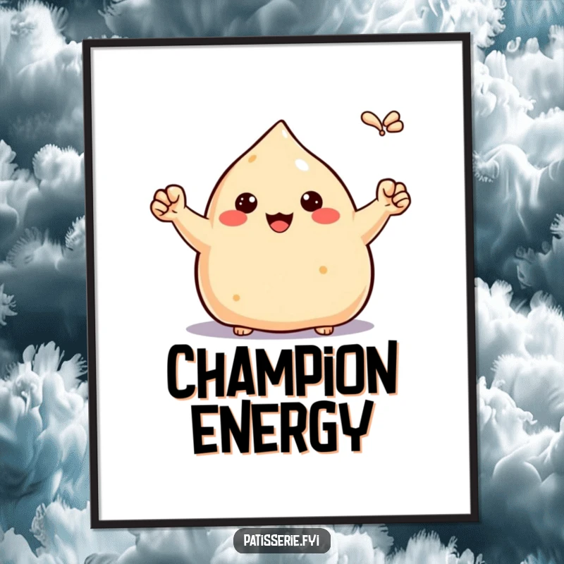 Funny proud samosa digital art print, pumping tiny fists in the air, celebrating victory, instant download, motivational decor.