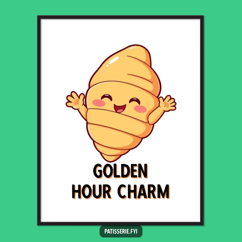 Funny Croissant Digital Art - Beaming Pastry Waving Hello, Instant Joyful Funny Gift