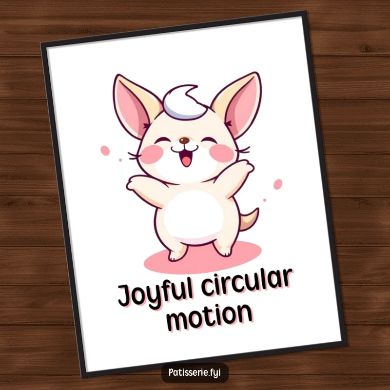 Funny Petit Four Digital Art Print of a giggling tiny cake spinning joyfully, whimsical wall art for a funny gift.