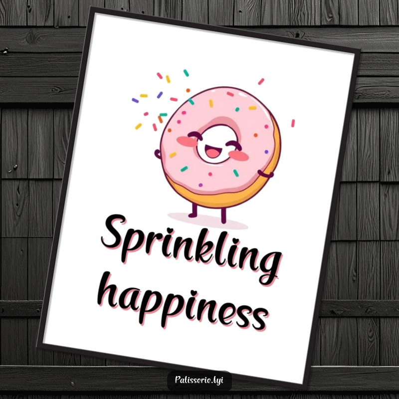 Funny Donut Digital Art Print of a giggling donut character spraying sprinkles like confetti, perfect for creating an instant festive and joyful atmosphere.