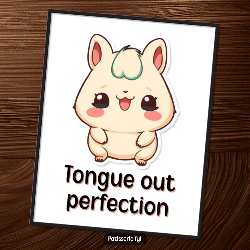 Funny digital art print of a petit four character playfully sticking its tongue out, perfect for instant download.