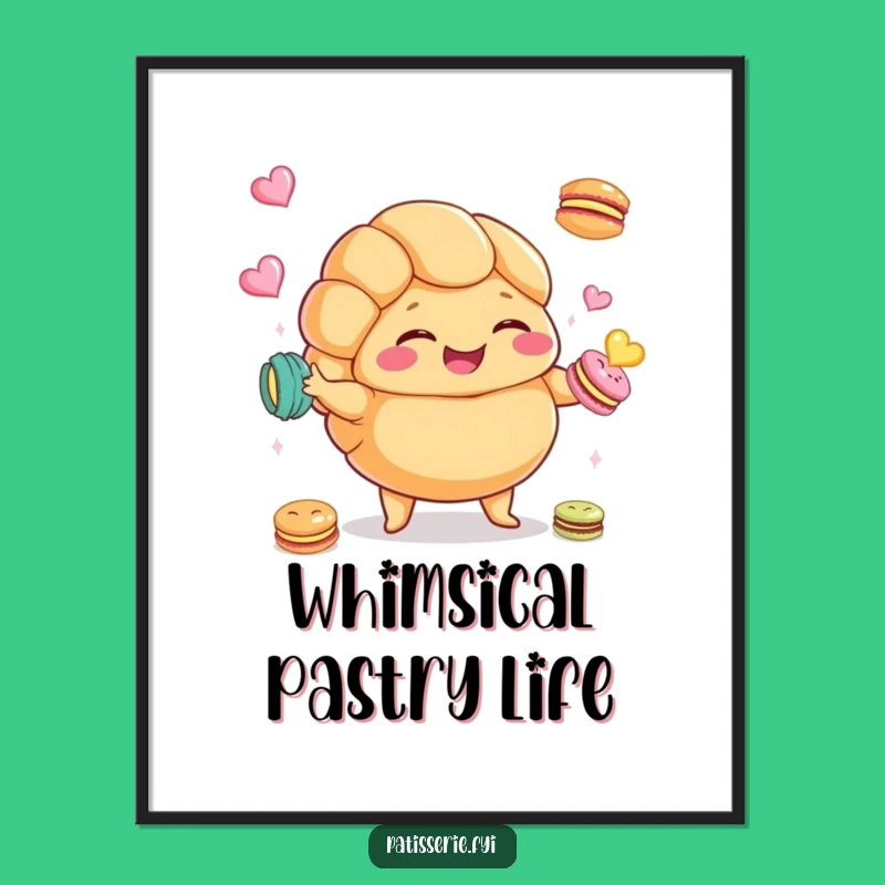 Funny Croissant Macaron Digital Art: Instant Sweet Charm