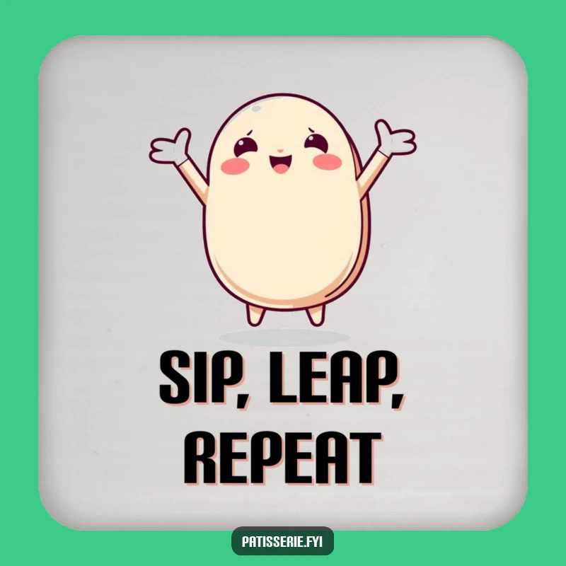 Funny Macaron Leap Drink Coaster: Protect Your Surfaces with Joy! A Tiny Funny Gift.