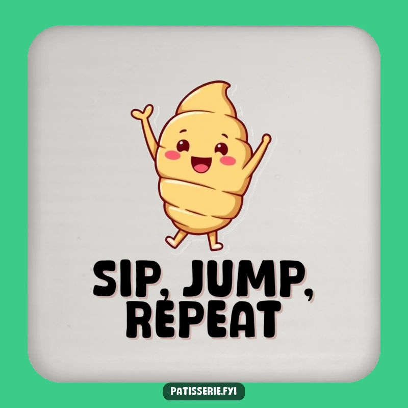 Funny Croissant Coasters: Smiling Jump, Pastry Protection, Set of 4