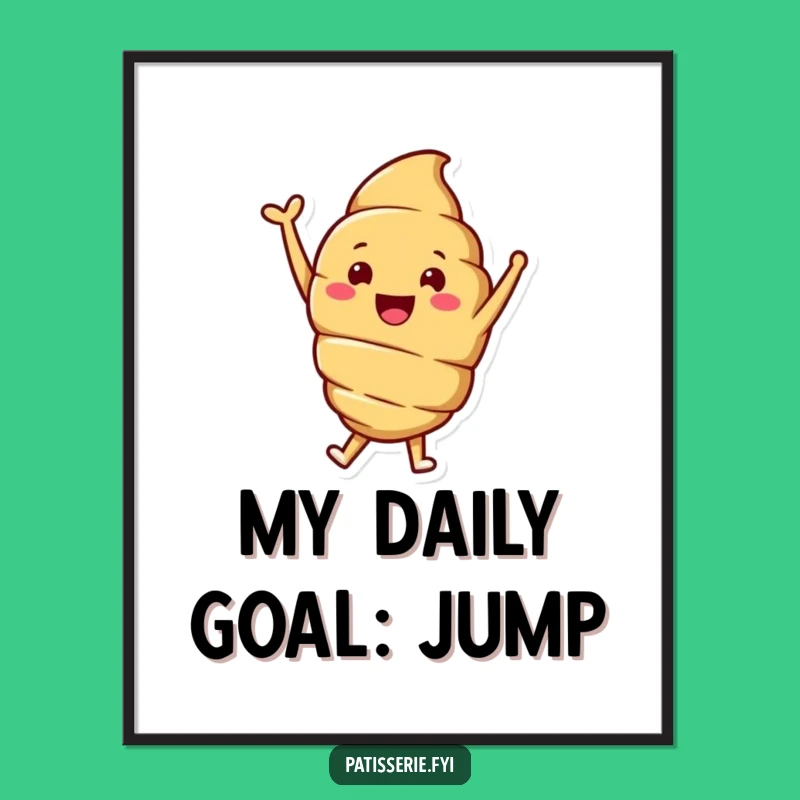 Funny Croissant Poster: Smiling & Jumping, Joyful Pastry Art for Walls