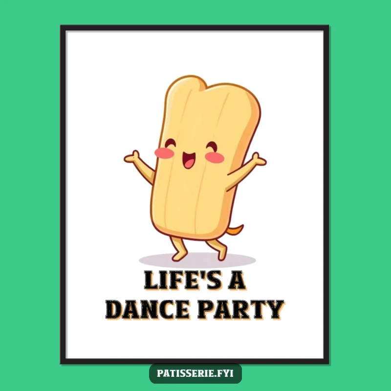 Funny Baguette Poster: Jig Character, Cheerful Dance - Wall Art