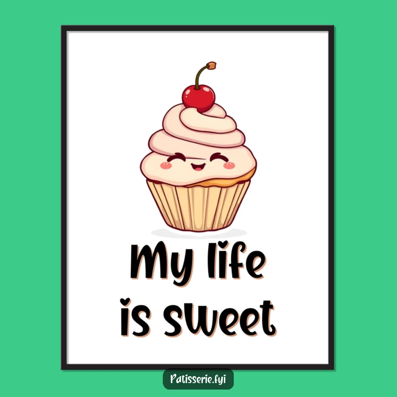 Funny Cupcake Poster: Cheerful Wink, Cherry Topper, Sweet Wall Art