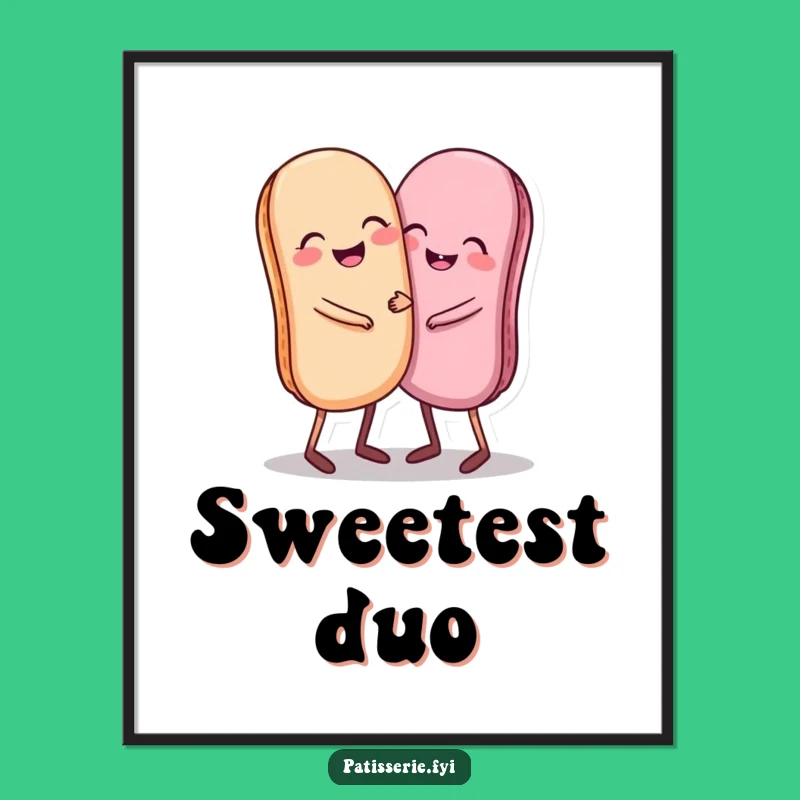 Funny Giggling Macaron Poster, Hugging Sweet Treat Wall Art