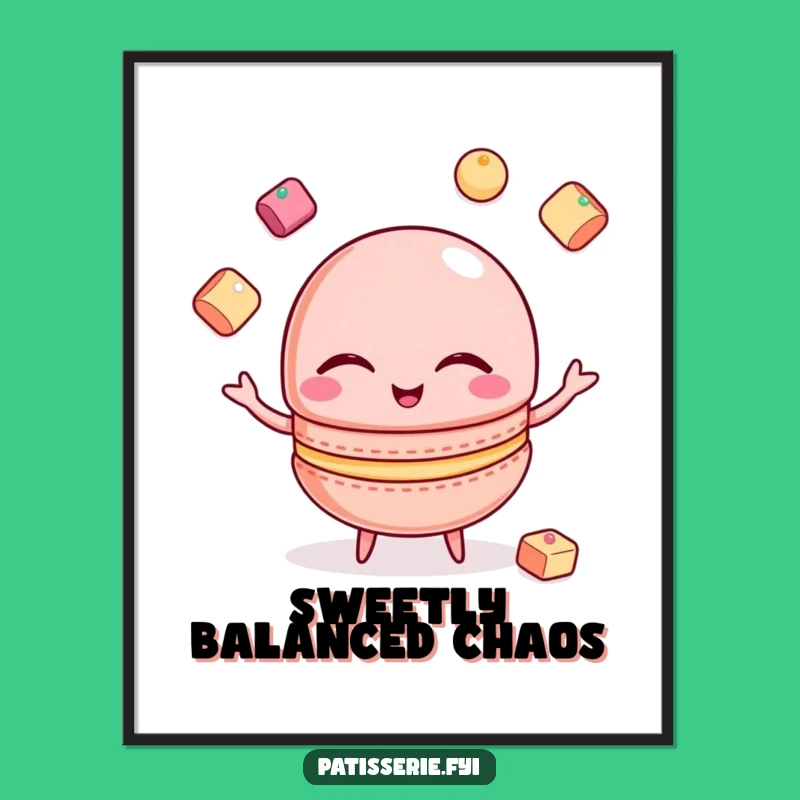 Funny Macaron Poster: Juggling Delights Art, Chic Funny Gift