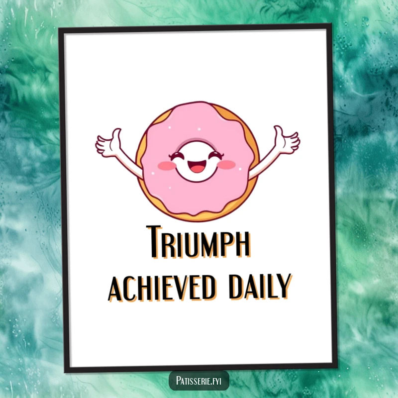 Funny Poster: A joyful donut character in a triumphant pose, celebrating victory and sweet achievements on your wall.
