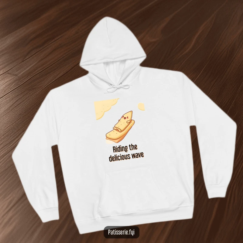 Funny Hoodie depicting a jolly samosa sliding down a pita bread ramp, offering cozy comfort and snack-themed humor.