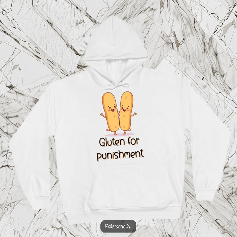 Funny hoodie featuring a happy baguette character engaged in a silly dance with a breadstick partner.