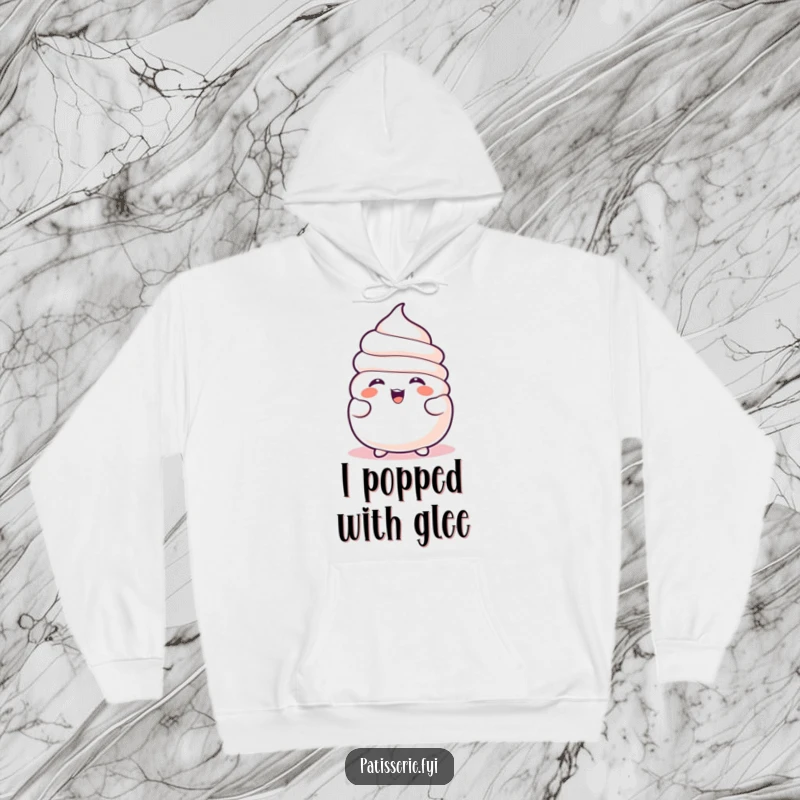 Funny Meringue Hoodie depicts a joyful, slightly deflated meringue character overcome with laughter, offering cozy comfort and humor.