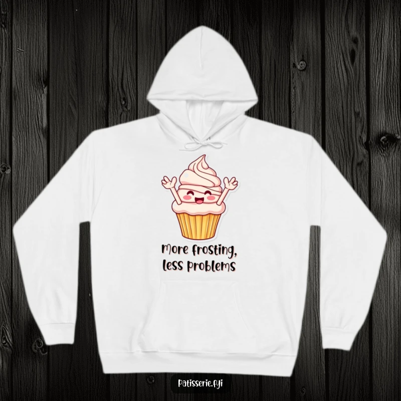 Funny Cupcake Hoodie: A smiling cupcake with arms flinging frosting, bringing cozy and funny vibes.