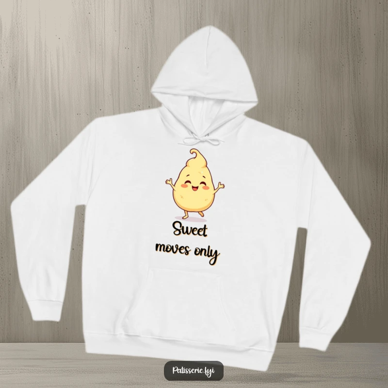 Funny Hoodie: A giggling profiterole character humorously doing a jig, spreading sweet, funny cheer.