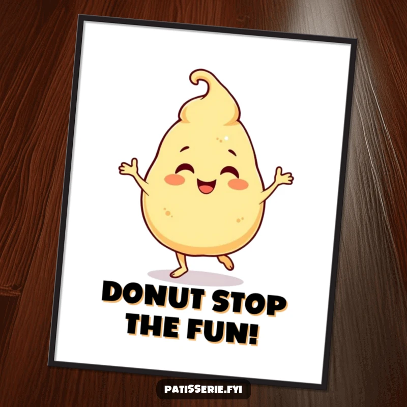 Funny Free Printable Wall Art: A giggling profiterole character doing a silly, joyful jig.