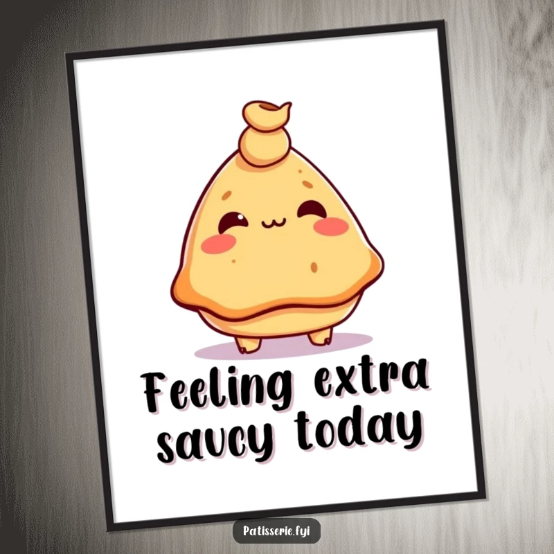 Funny Free Printable Wall Art: A mischievous samosa cleverly balancing a tiny chickpea on its nose, ready to amuse.