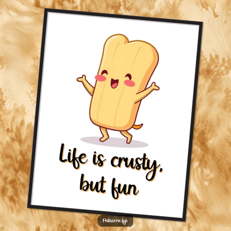 Funny Free Printable Wall Art: A cheerful baguette character is captured mid-jig, adding playful charm to walls.