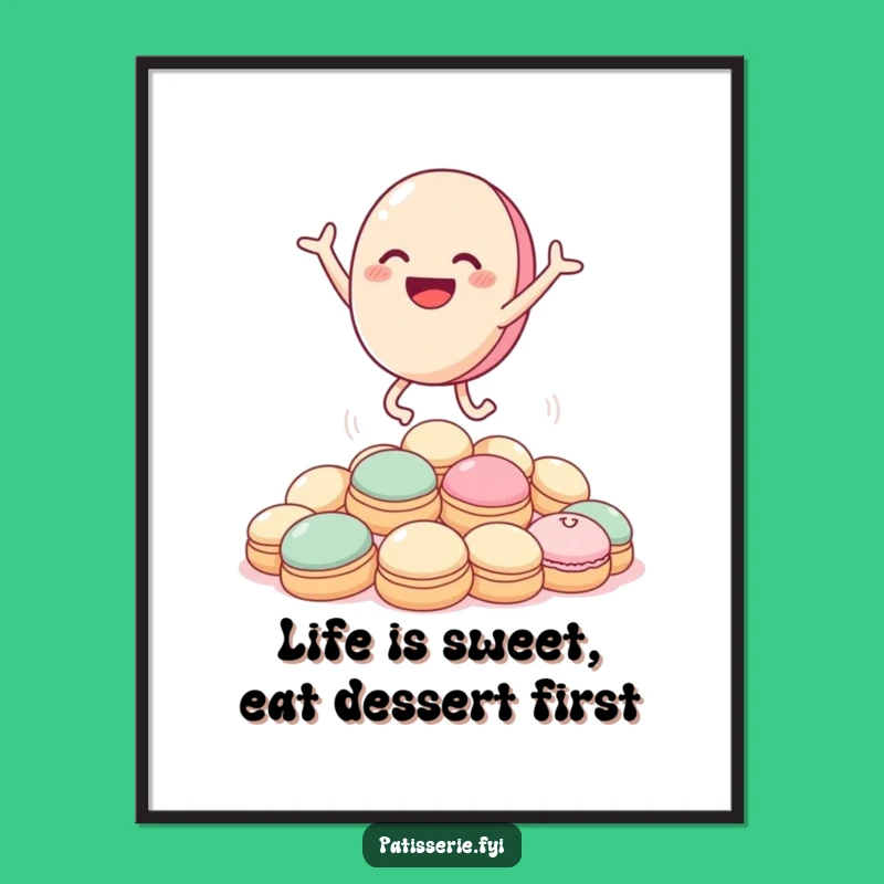 Free Printable Wall Art: Joyful Macaron's Sweet Leap, Funny Downloadable Decor