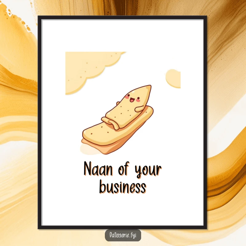Funny free printable wall art showcasing a jolly samosa smoothly sliding down a ramp ingeniously made from pita bread.