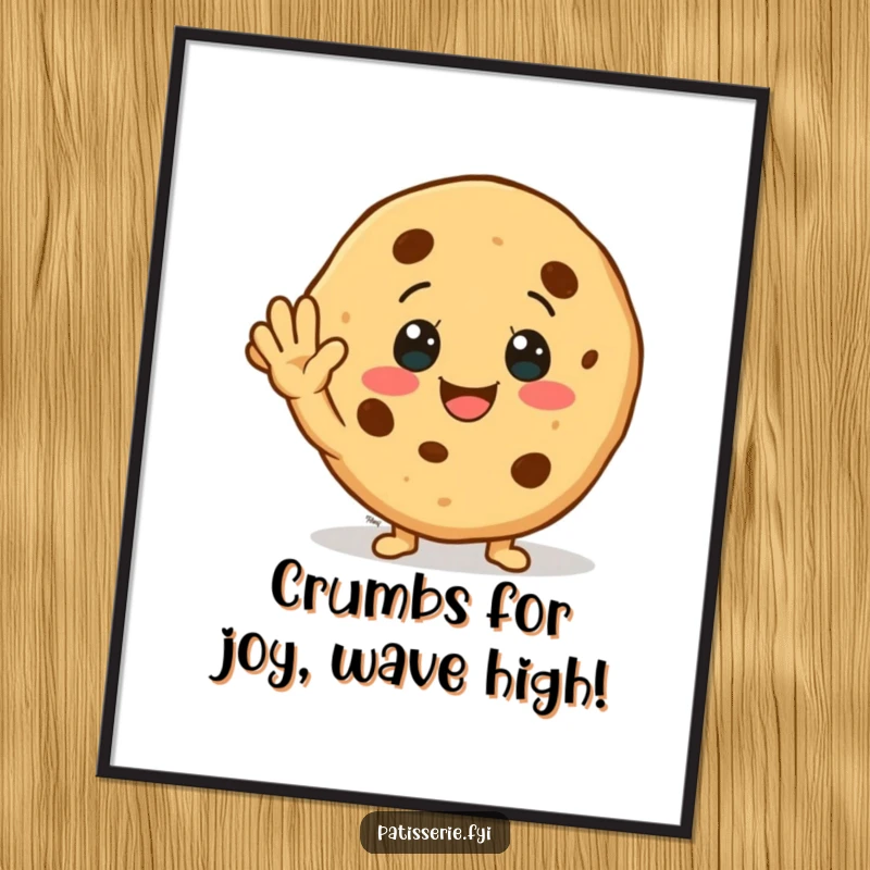 Funny Free Printable Wall Art: A smiling cookie character waving with enthusiasm, creating a friendly and inviting atmosphere.