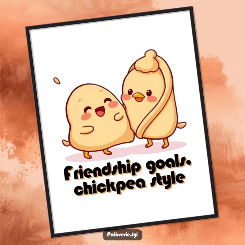 Funny Free Printable Wall Art: A beaming samosa kindly attempting to pat a very confused chickpea.