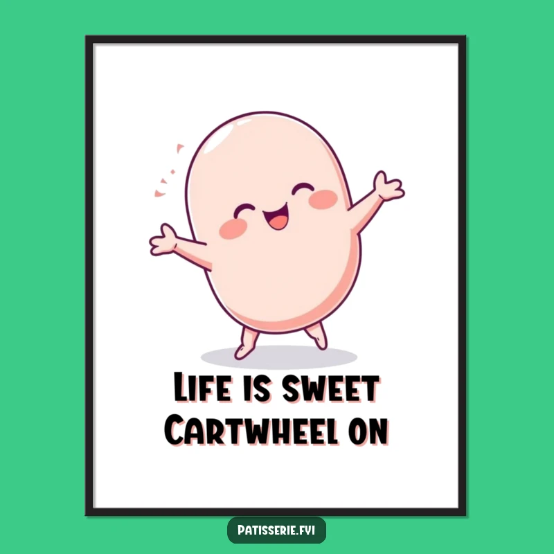 Funny Free Printable Wall Art: Chubby Macaron Cartwheel Downloadable Decor