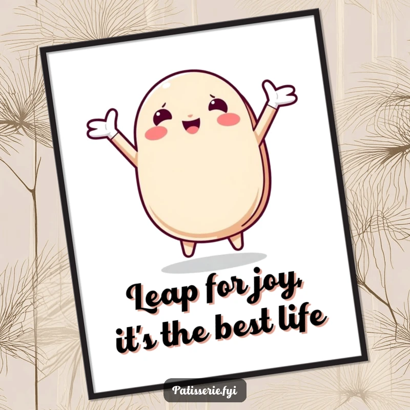 Funny Free Printable Wall Art featuring an ecstatic macaron character with arms flung wide in pure delight, ready to brighten any room.