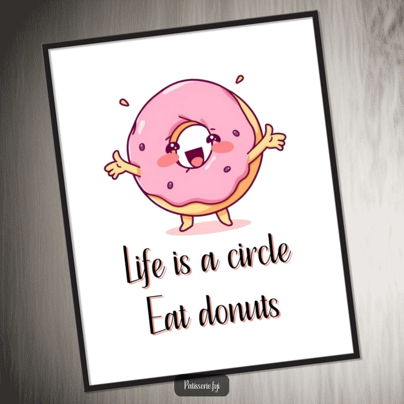 Funny Free Printable Donut Wall Art: A delighted donut character spinning with arms outstretched in exuberant glee