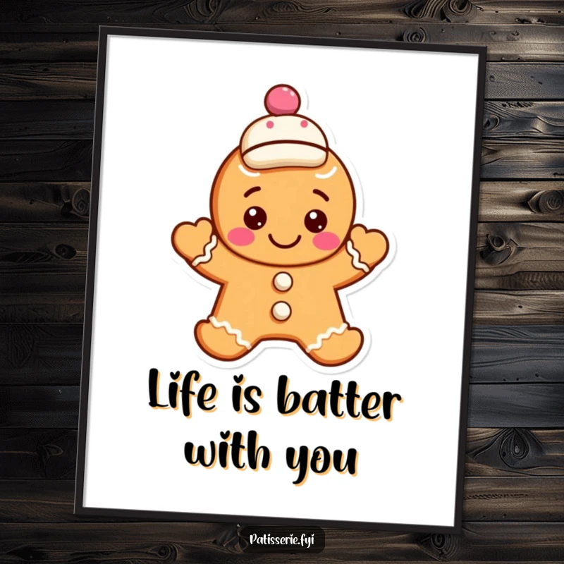 Funny Free Printable Wall Art: A smiling gingerbread cookie with a jaunty cap waves hello, adding whimsical charm.