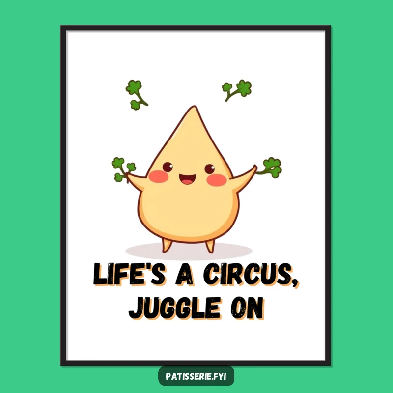 Free Printable Wall Art: Samosa Juggling Cilantro Funny Downloadable Art Decor