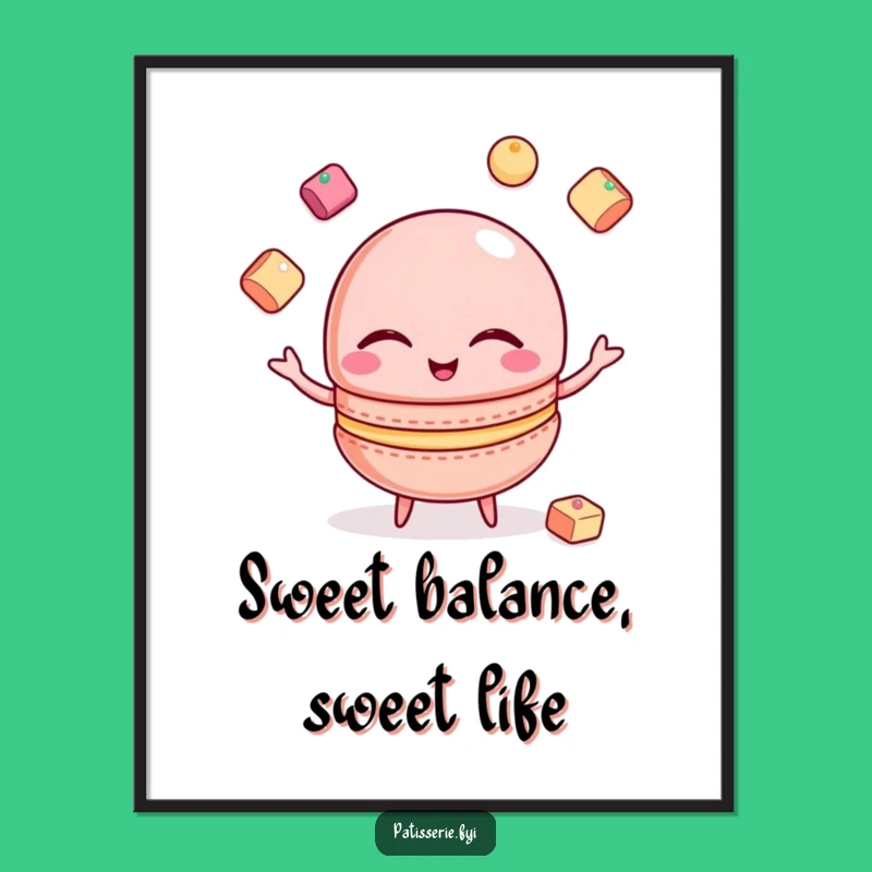 Free Printable Wall Art: Juggling Macaron, Whimsical Downloadable Decor