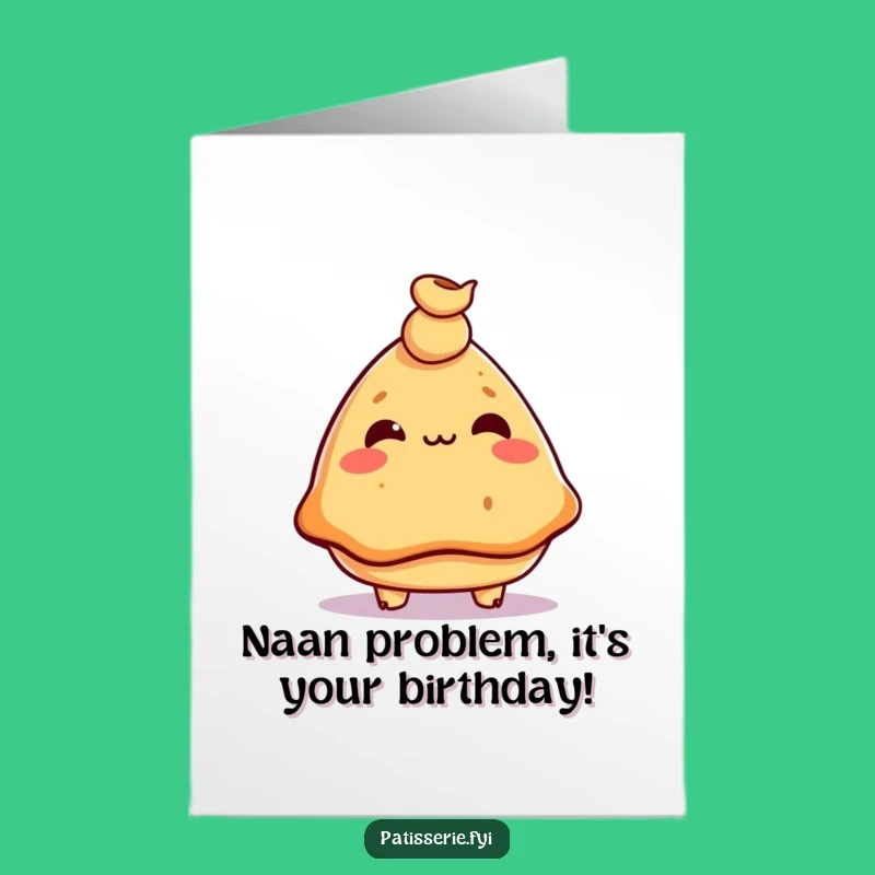 Free Printable Birthday Card: Mischievous Samosa Balancing Chickpea Funny Downloadable Gift