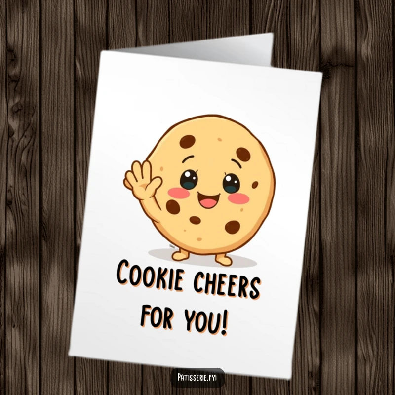 Funny Free Printable Birthday Card: A smiling cookie character waving with both hands, conveying cheerful birthday greetings.