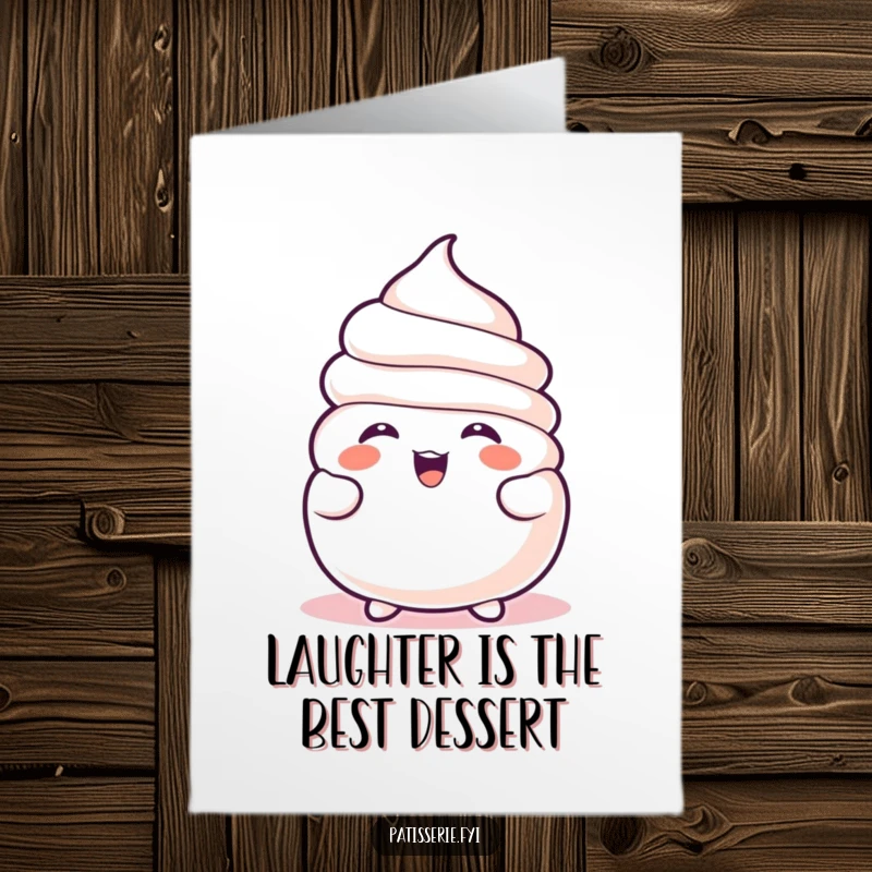 Funny Free Printable Birthday Card featuring a happy meringue character deflating and laughing contagiously.