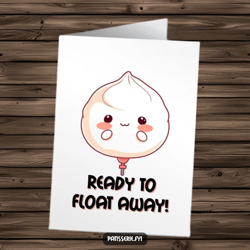 Funny Free Printable Meringue Birthday Card featuring a character puffing cheeks, ready to float away like a balloon.